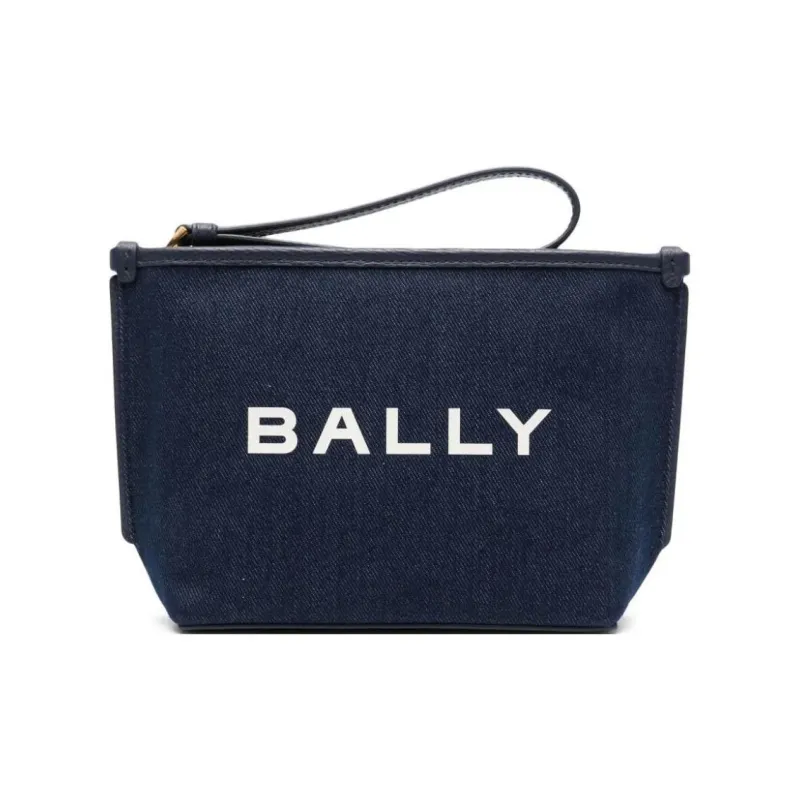 BALLY Canvas With Leather Quality Canvas Bag Clutch Women's Marine Blue-0