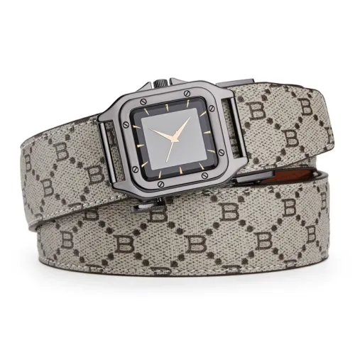 GUSKI Cow Leather Belt Husband-Like Style Monogram Belt. Men's Gunmetal Gold Silver Width: 3.5cm