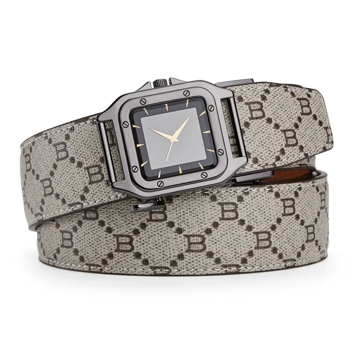 GUSKI Cow Leather Belt Husband-Like Style Monogram Belt. Men's Gunmetal Gold Silver Width: 3.5cm-0