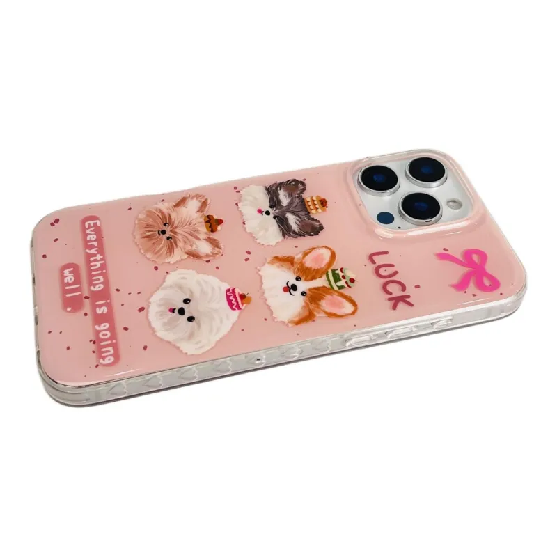 Sopi Acrylic Material Pink Ink Splatter Cake Puppy Phone Cases Compatible With IPhone 16/15 Pro Max/Apple 13/14 Pro/Max-6
