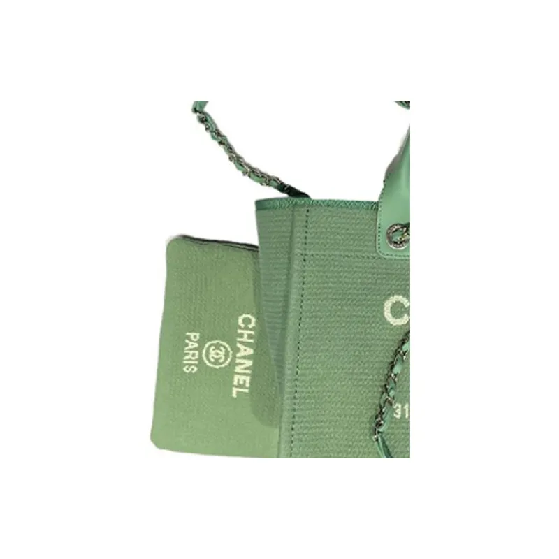 CHANEL Canvas Beach Bag, Tote Bag, Shopping Bag, Canvas Bag, One Shoulder Handbag Trumpets Women's Grass Green-1
