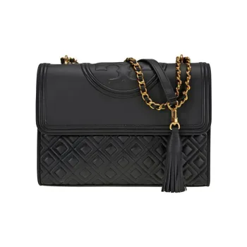 TORY BURCH Fleming Leather Small Square Bag Shoulder Bag, Crossbody Bag Medium Size Women's Black