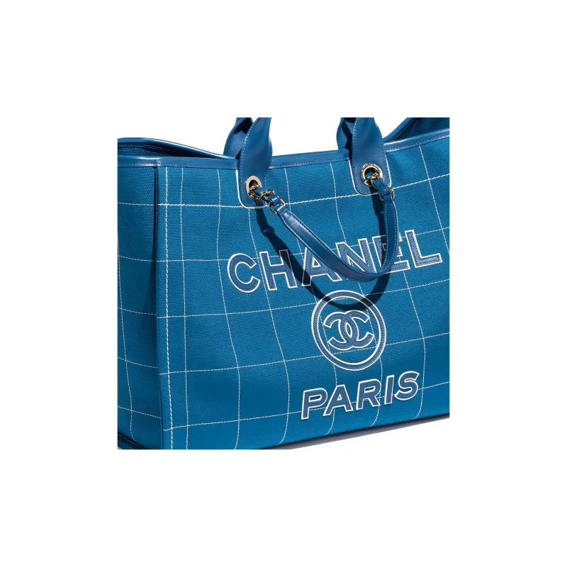 CHANEL Cotton With Calfskin Tote Bag, Shopping Bag, Shoulder Bag, Handbag Extra Large Women's Blue-3