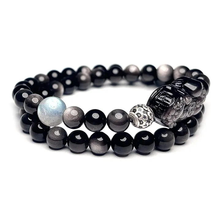 MOUNTAINS AND MANS Obsidian New Chinese Style Stackable Good Luck Beaded Bracelet Men's-1