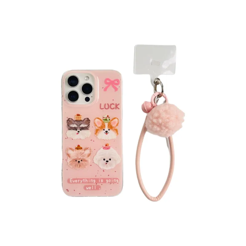 Sopi Acrylic Material Pink Ink Splatter Cake Puppy Phone Cases Compatible With IPhone 16/15 Pro Max/Apple 13/14 Pro/Max-1