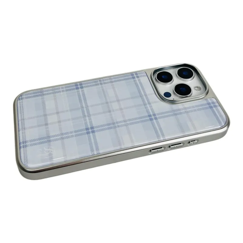 Sopi Acrylic Material Glue Drip Blue Pink Plaid Phone Cases Compatible With IPhone 16/15 Pro Max/Apple 13/14 Pro/Max-3