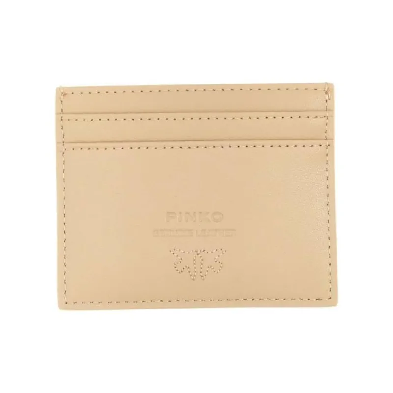PINKO Calfskin Card Holder Women's Beige-1