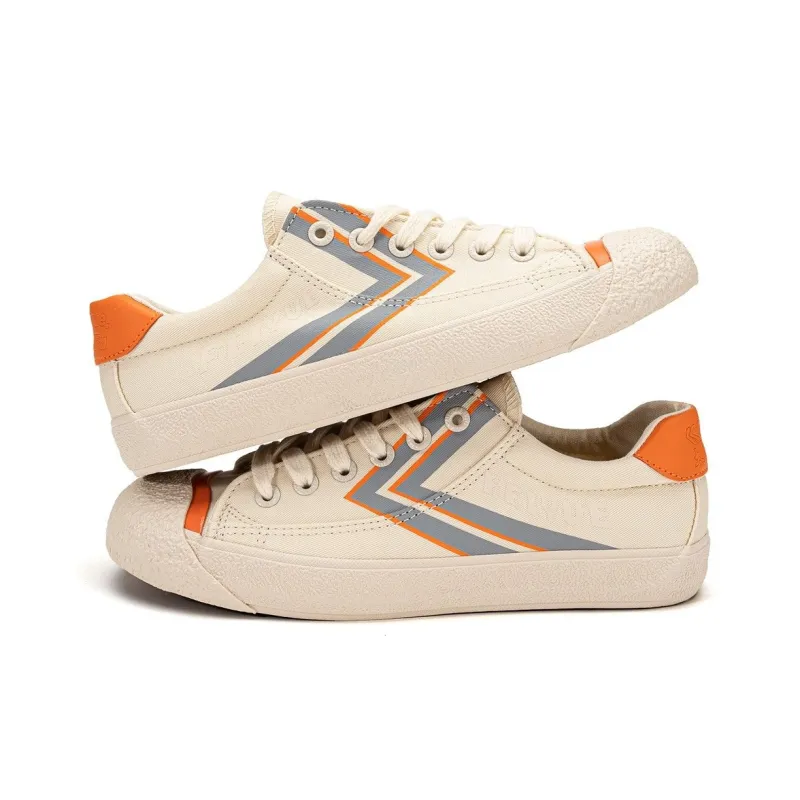 Dafu Leaps Forward Slip-Resistant Breathable Lightweight Low-Top Canvas Shoes Women's Beige Orange-2
