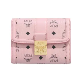MCM Tracy Visetos Leather Wallet Small Size Women's Pink