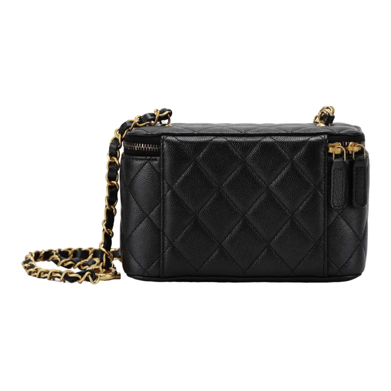 CHANEL Diamond Pattern Leather One Shoulder Crossbody Clutch Women's Black-2