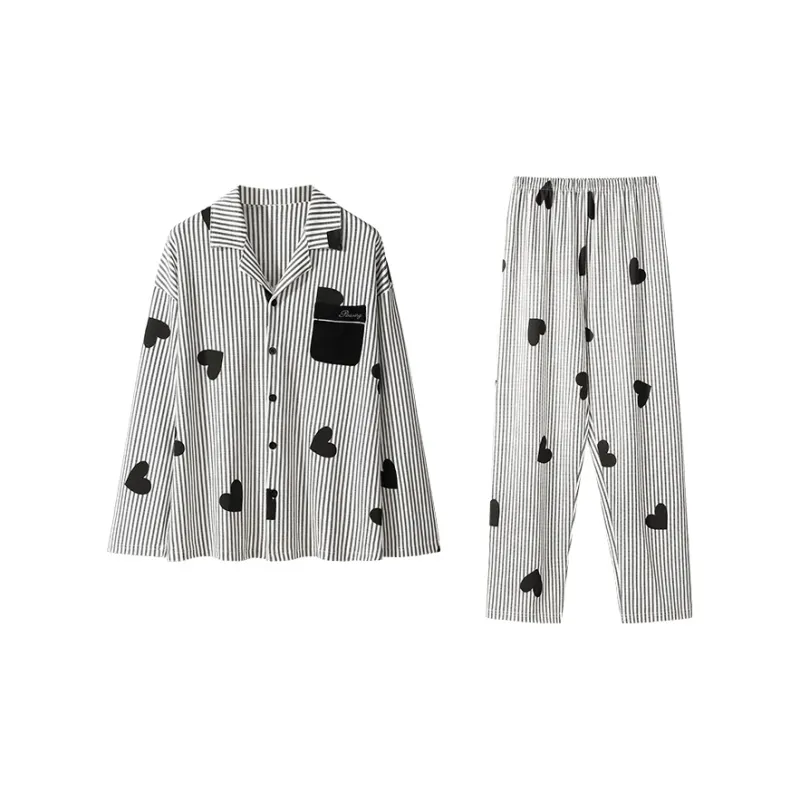 GUJIN Pajama Set Men's White Stripes-0