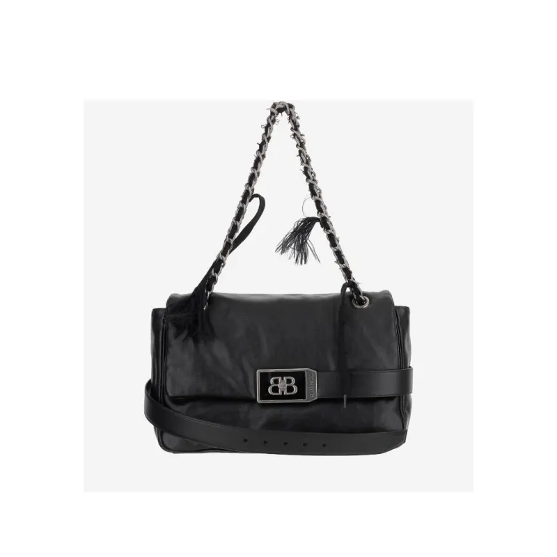 Balenciaga Leather Shoulder Bag Women's Black-0