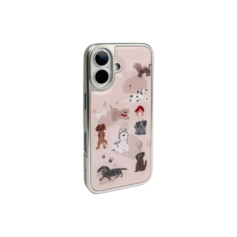 Sopi Acrylic Material Lilac Bottom Scribbled Puppy Phone Cases Compatible With IPhone 16/15 Pro Max/Apple 13/14 Pro/Max-1
