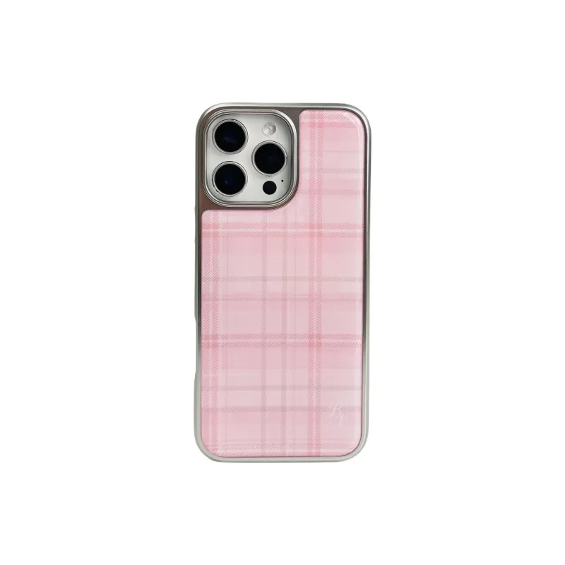 Sopi Acrylic Material Glue Drip Blue Pink Plaid Phone Cases Compatible With IPhone 16/15 Pro Max/Apple 13/14 Pro/Max-4