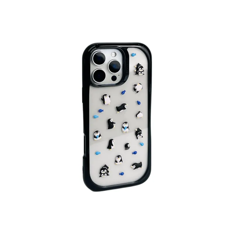 Wei Xin TPU Material Penguin Kitten DIY Sticker Phone Cases Compatible With IPhone 16/15 Pro Max/Apple 13/14 Pro/Max-1