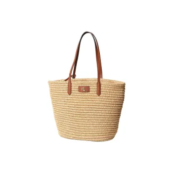 LAUREN RALPH LAUREN Straw Woven Shoulder Bag Large Size Women's Beige & Brown