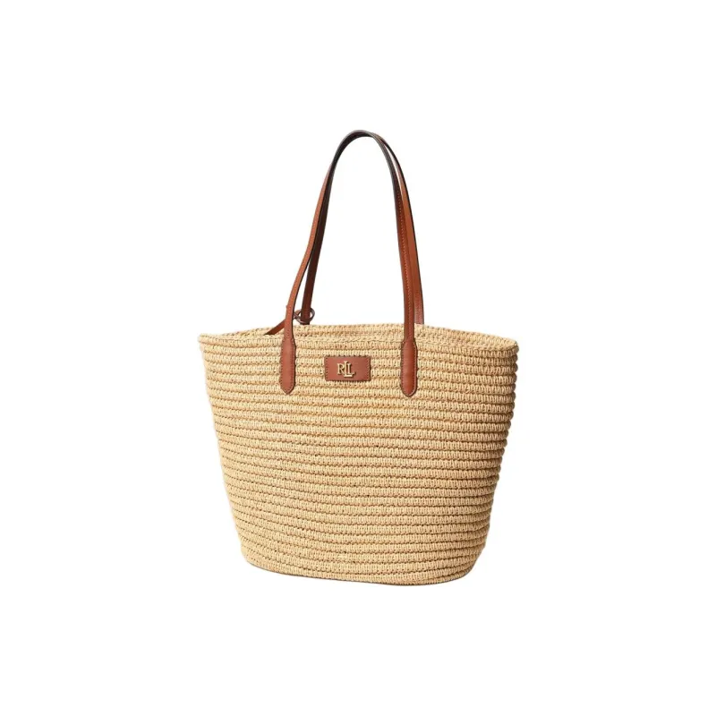 LAUREN RALPH LAUREN Straw Woven Shoulder Bag Tubas Women's Beige & Brown-0