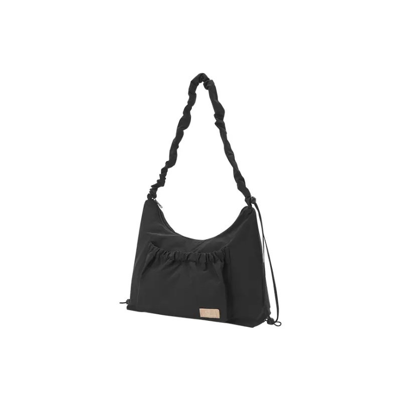 SEM/R Fabric Pleated Drawstring Crossbody Bag Relaxed Handbag Shoulder Bag Large Size Women's Ecru/Black-6