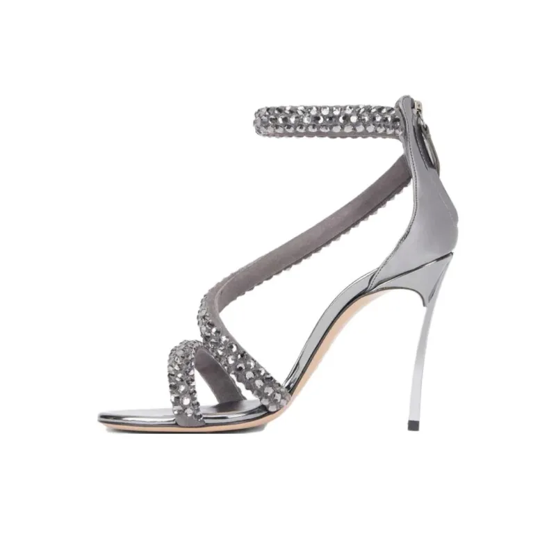 Casadei Blade Alice Strap Sandals 10cm Women's Silver-0