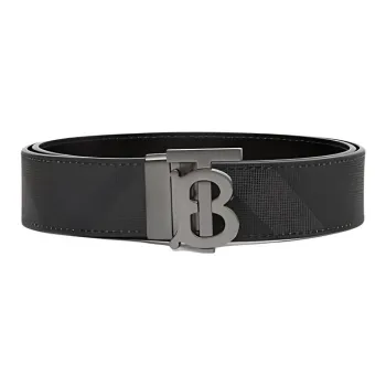 Burberry Artificial Leather Leather Cotton Leather Belts Men's Charcoal Gray Width 3.5CM