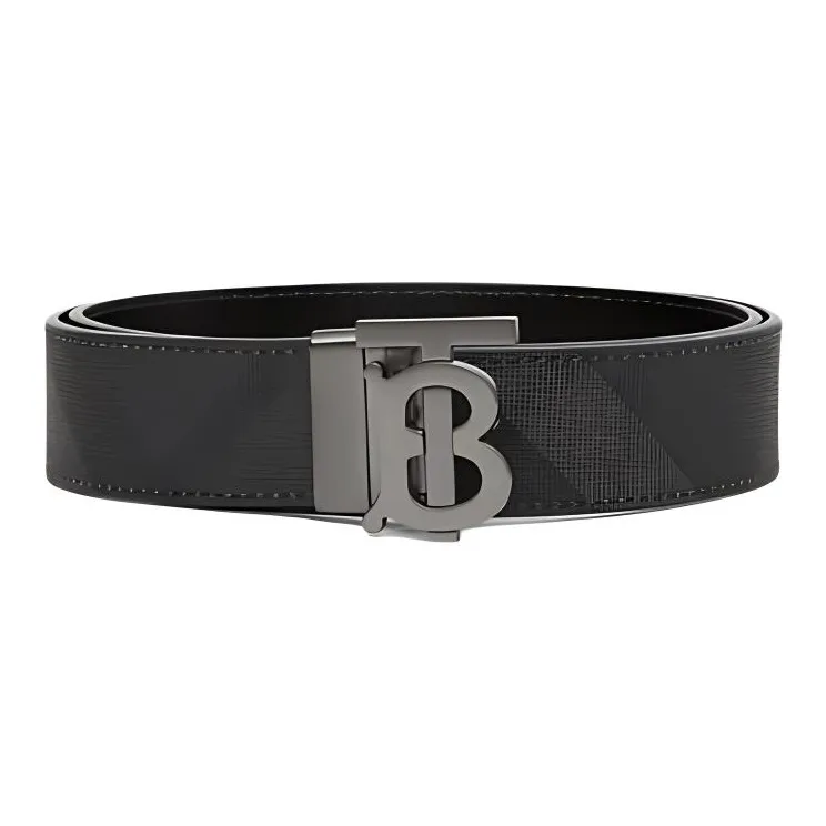 Burberry Artificial Leather Leather Cotton Leather Belts Men's Charcoal Gray Width 3.5CM-0
