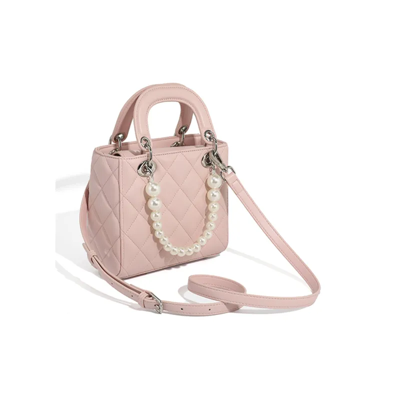 BOBDOG PU Pearl Chain Bag Shoulder Bag Crossbody Bag Small Size Women's Pink/Black/Silver/Ecru-3