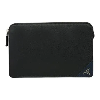 PRADA Saffiano Leather Clutch Men's Black/Baltic Blue