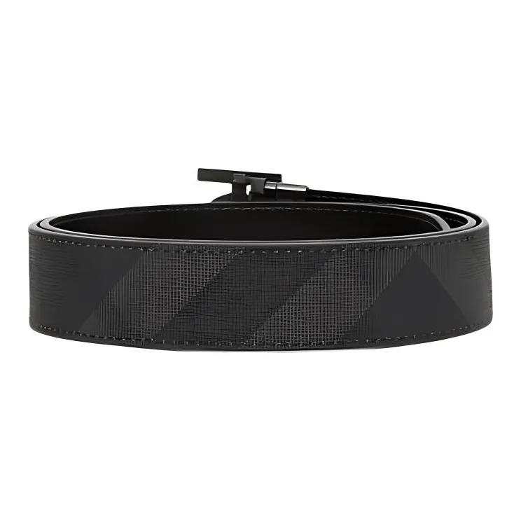 Burberry Artificial Leather Leather Cotton Leather Belts Men's Charcoal Gray Width 3.5CM-2