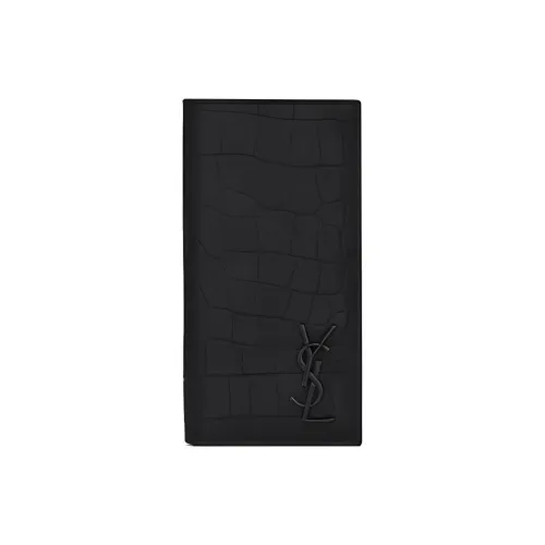 SAINT LAURENT Genuine Leather With Sheepskin Overlay Wallet Men's Black