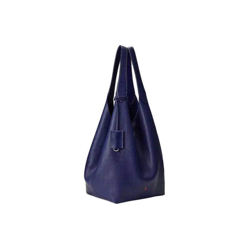 Polo Ralph Lauren Leather Tote Bag Shopping Bag Shoulder Bags Large Size Women's Marine Blue-1