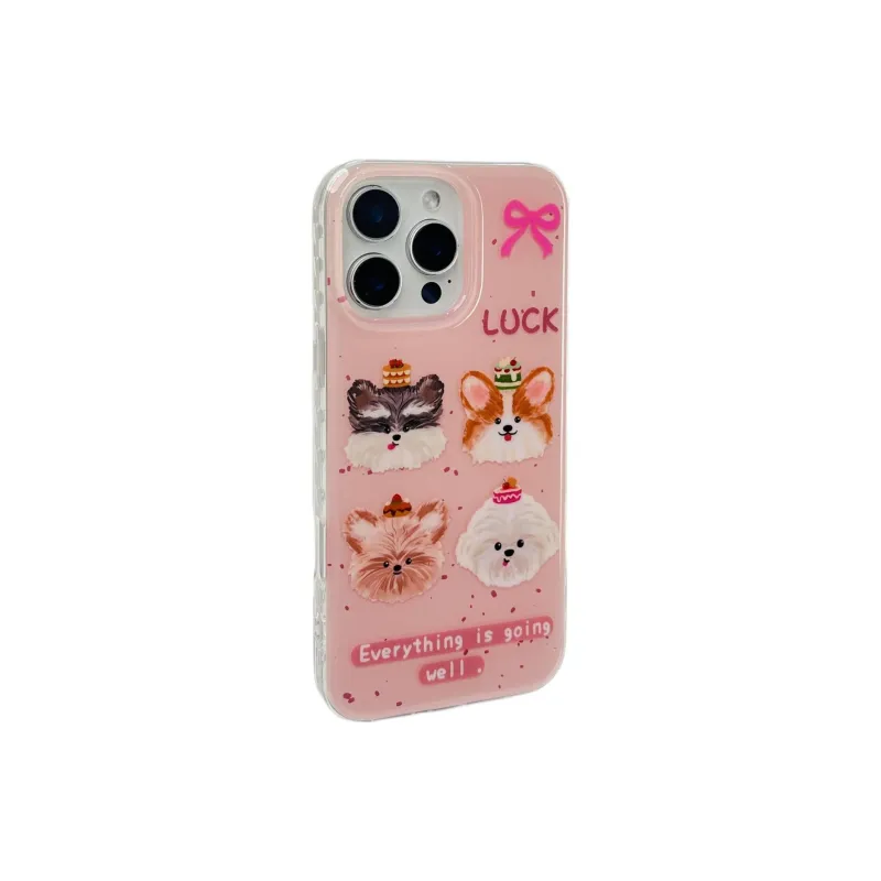 Sopi Acrylic Material Pink Ink Splatter Cake Puppy Phone Cases Compatible With IPhone 16/15 Pro Max/Apple 13/14 Pro/Max-4