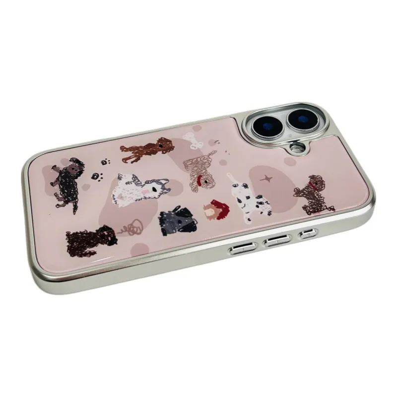 Sopi Acrylic Material Lilac Bottom Scribbled Puppy Phone Cases Compatible With IPhone 16/15 Pro Max/Apple 13/14 Pro/Max-3