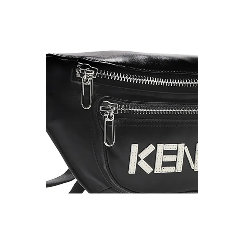 KENZO Letter Logo Leather Sling Bag Crossbody Bag Fanny Pack Unisex Black-4