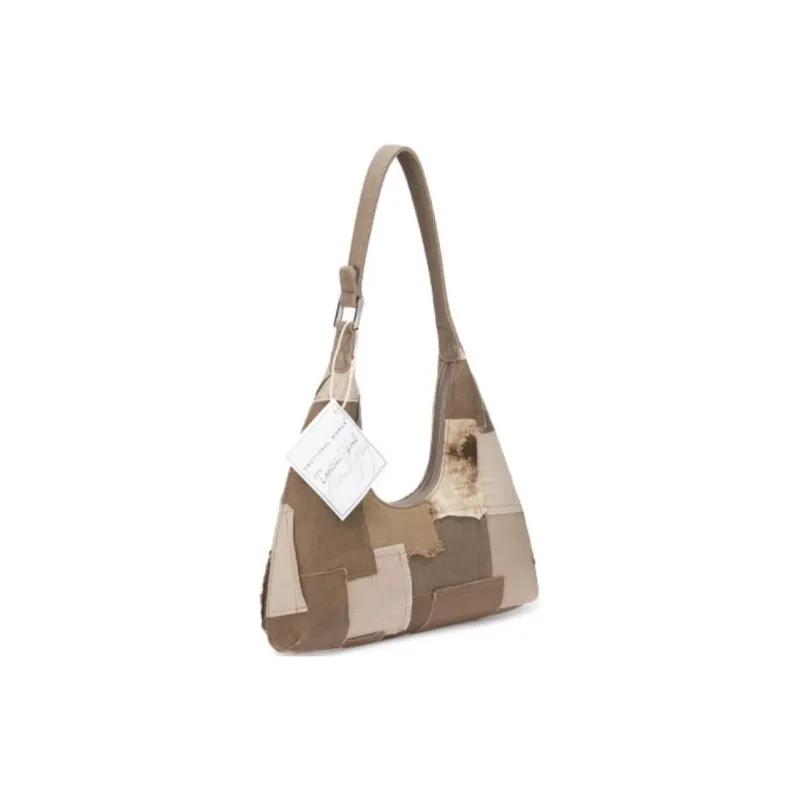 Emotional World Canvas Patchwork Canvas Bag Handbag Shoulder Bag Large Size Unisex Brown/Beige/Dark Brown-1