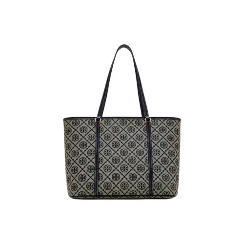 TORY BURCH T Monogram Fabric Tote Bag Shopping Bag Shoulder Bags Small Size Women's Marine Blue