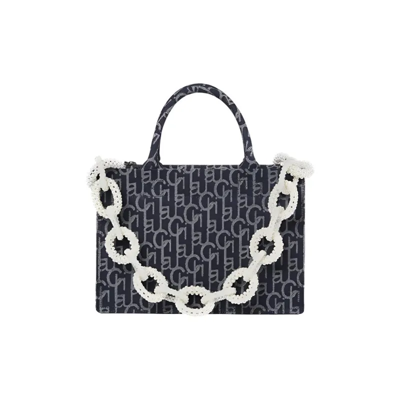 Laurence & Chico Denim Tote Bag Shopping Bag Shoulder Bag Handbag Medium Size Women's Dark Blue-1