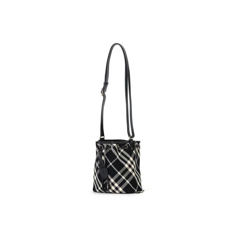 Burberry Calfskin With Cotton Twill And Printed Fabric Bucket Bags Shoulder Bag Crossbody Bag Mini Women's Black-3