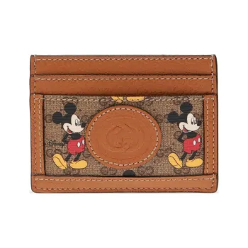 GUCCI Disney, Collaboration Canvas With Leather Card Holder Card Holder Women's Ebony/Brown