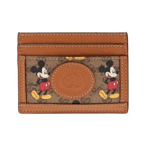 GUCCI Disney, Collaboration Canvas With Leather Card Holder Card Holder Women's Ebony/Brown