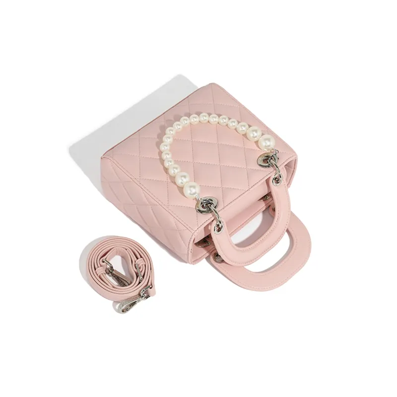 BOBDOG PU Pearl Chain Bag Shoulder Bag Crossbody Bag Small Size Women's Pink/Black/Silver/Ecru-4