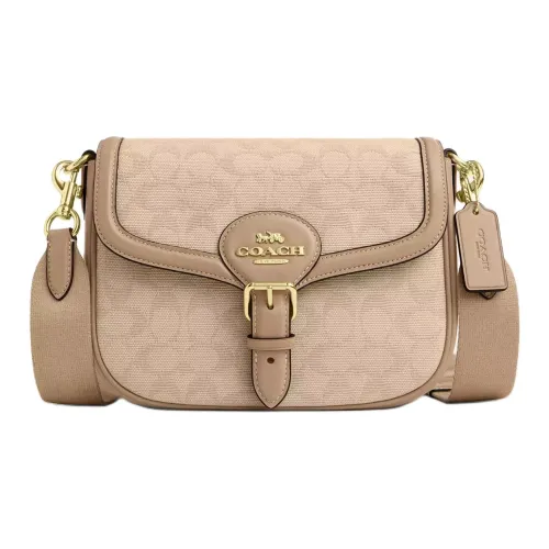COACH Amelia Signature Canvas Saddle Bag, Shoulder Bag Small Size Women's Beige