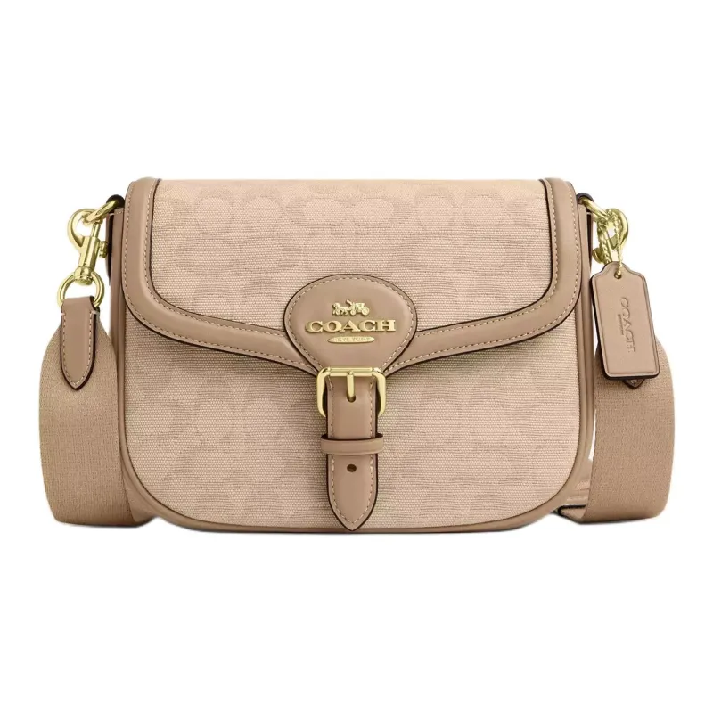COACH Amelia Signature Canvas Saddle Bag, Shoulder Bag Trumpets Women's Beige-0