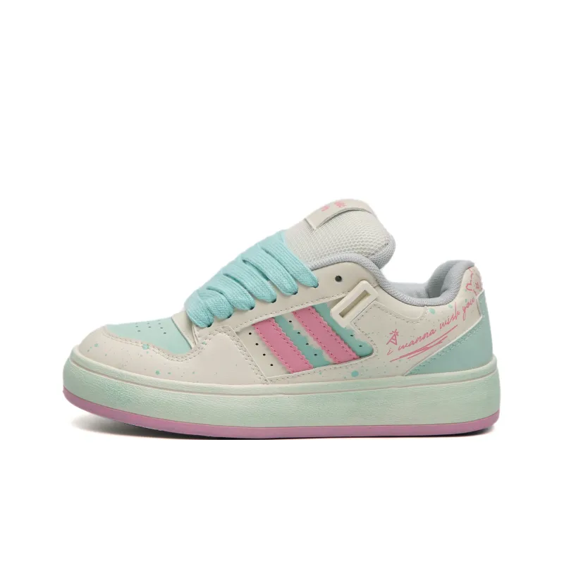 TUOPIN Low Top Skateboard Shoes Women's Pink Green-0