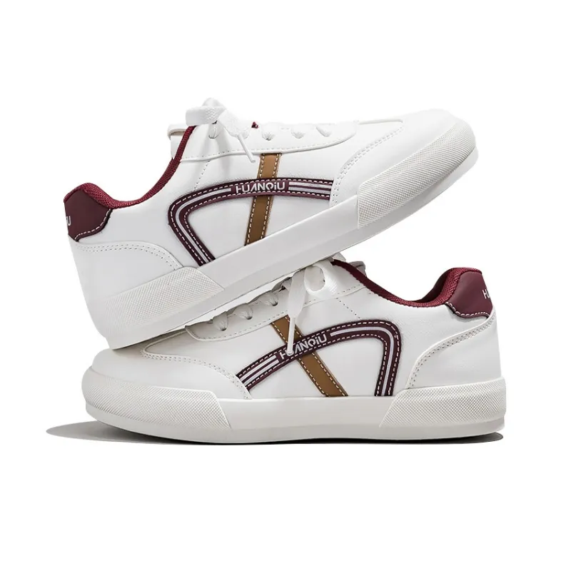 HUANQIU Anti-Slip And Wear-Resistant Height Increasing Low-Top Skateboard Shoes Women's White Burgundy-4