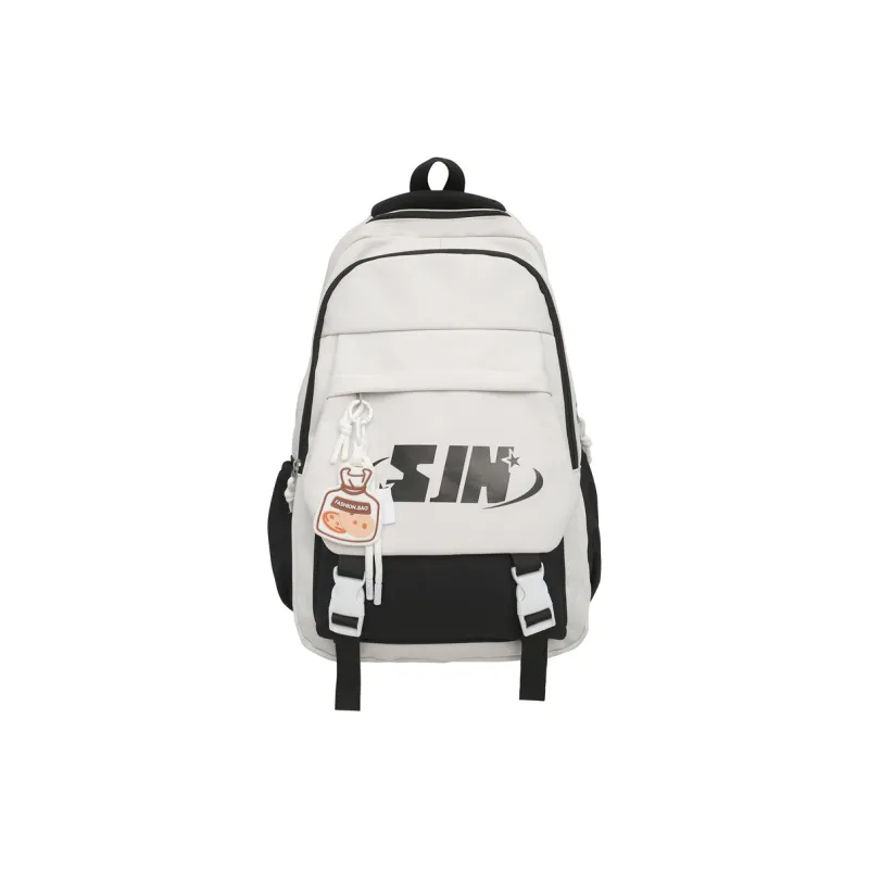 Travel Nylon Backpack Unisex Pure Black/White & Black/Khaki/Blue/Red-9