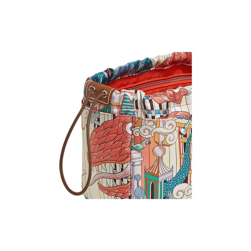 HERMES Fourbi Silk With Barenia Calfskin Handbag Regular Women's Orange & Multicolor-2