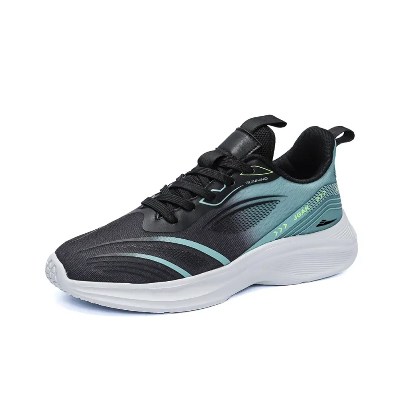 Kuding Running Shoes Men Low Top Black Green/Light Green/White Blue-0