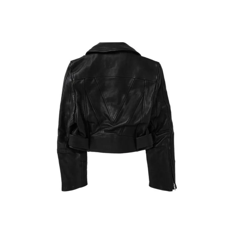 Vetements Cropped Leather Biker Jacket 'Black'-1
