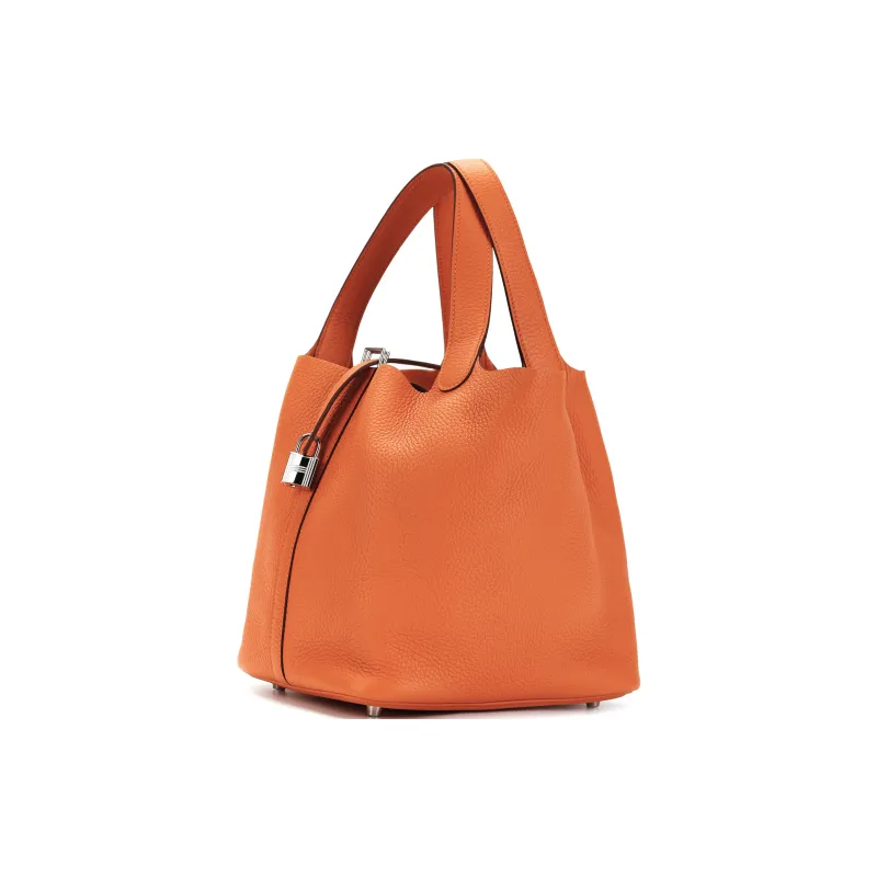 HERMES Picotin Lock Clemence Calfskin Basket Bag, Bucket Bag, Handbag Women's 93 Orange-1