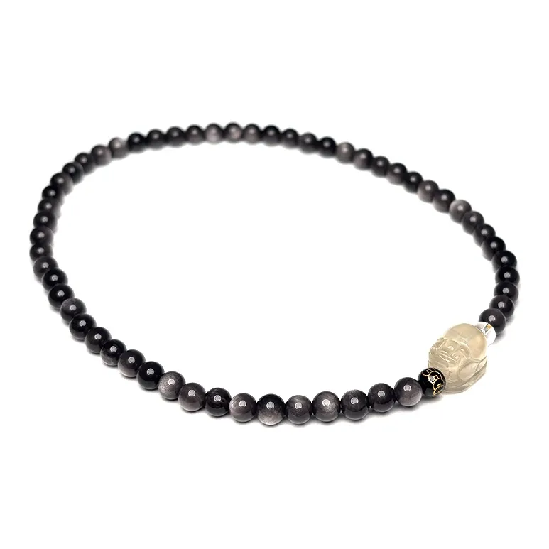 MOUNTAINS AND MANS Obsidian New Chinese Style Multi Wrap Good Luck Beaded Bracelet Unisex-2